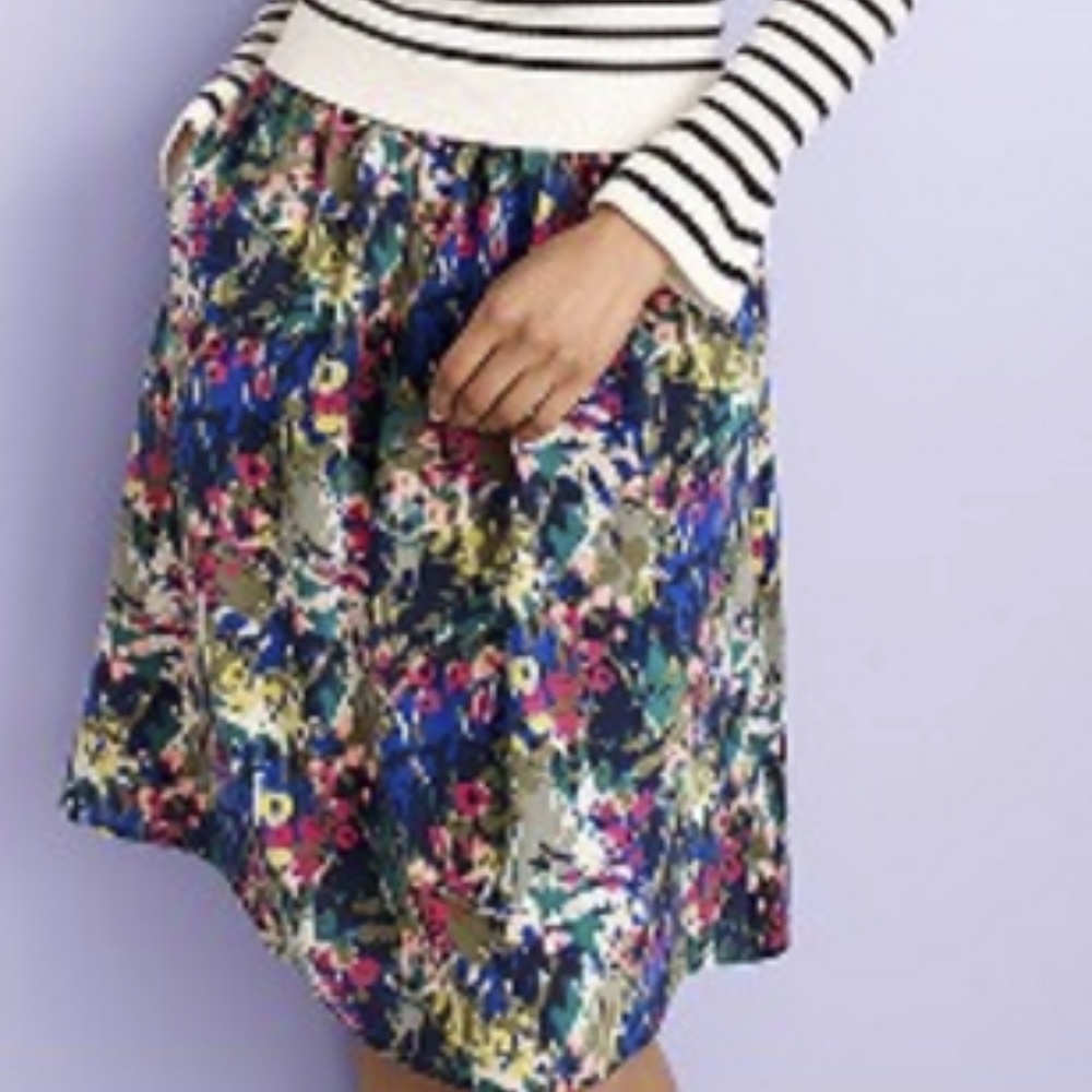 J. Crew Navy Floral Circle Skirt with Multicolor Blooms